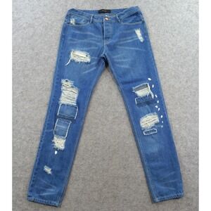 Stampd Jeans Mens 32 Blue Slim Straight Distressed Mid Rise Button Fly